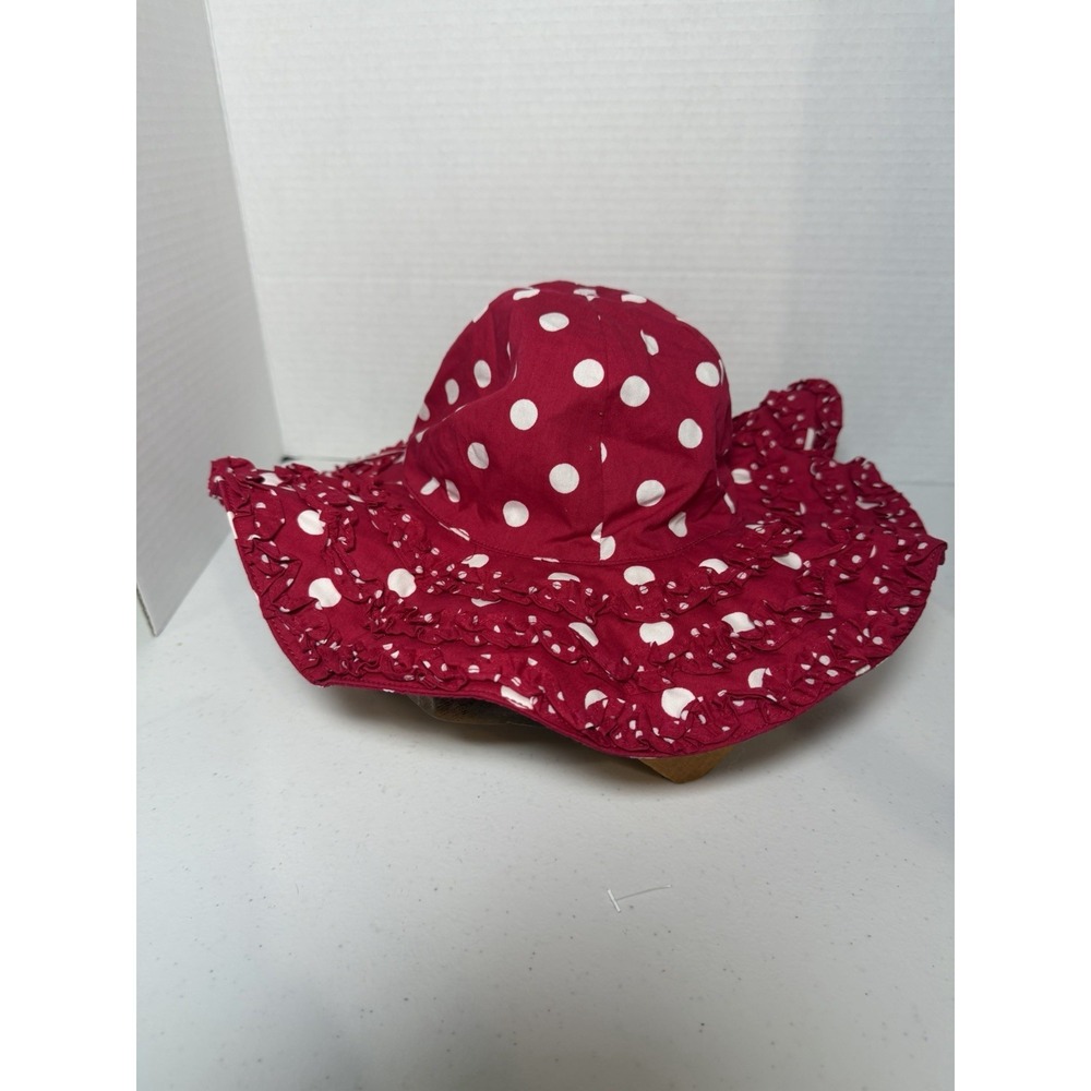 Gymboree Toddler Sun Hat 2T-3T‎ Red White Polka Dot Cotton Ruffle Wide Brim